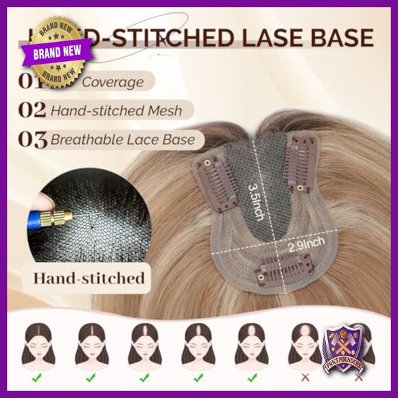10 Inch Human Hair Topper for Thinning Hair, Swiss Lace Base with Anti-Slip main image 2